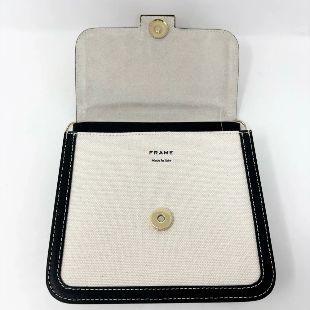 FRAME Le Signature Mini Bag Black Cream Canvas Leather Crossbody Brass Hardware